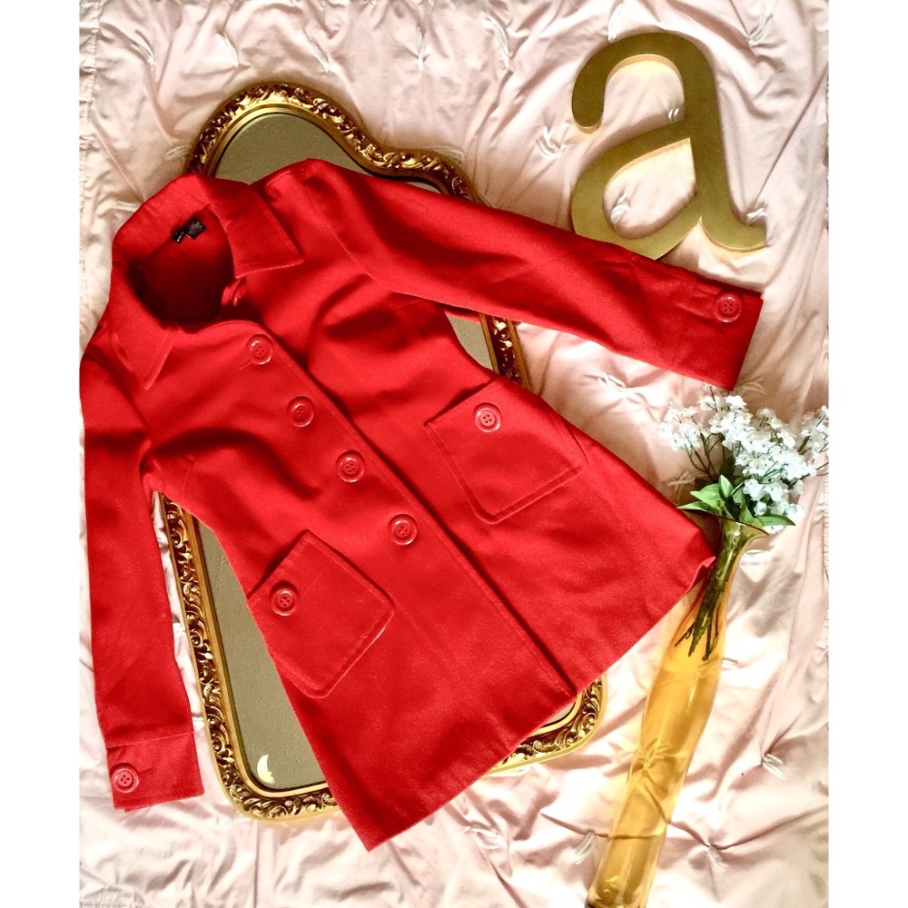 Bright red pea coat